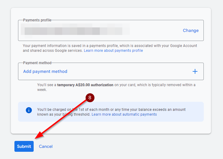 Step 8, final step in fixing Google Ads error "Fix Payment"